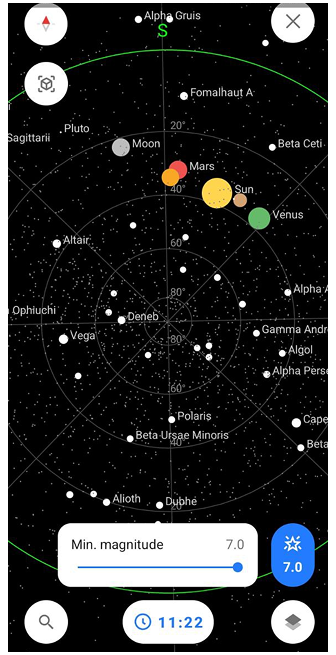 Tela do mapa estelar