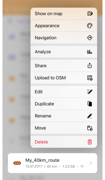 iOS&#39;ta bir rotanın bağlam menüsü